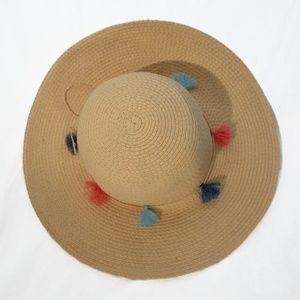 Panama Jack Braided Spring Summer Sun Hat with Cute Pom Pom Tassels